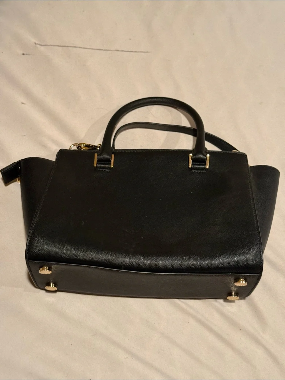 Michael Kors Black Leather Satchel with Gold Hardware